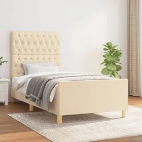 Estructura de cama con cabecero de tela color crema 90x200 cm de vidaXL, Camas y somieres - Ref: Foro24-3125273, Precio: 161,...