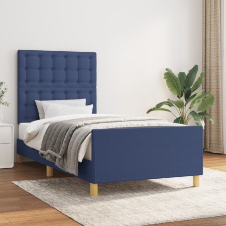 Estructura de cama con cabecero de tela azul 90x200 cm de vidaXL, Camas y somieres - Ref: Foro24-3125355, Precio: 155,06 €, D...