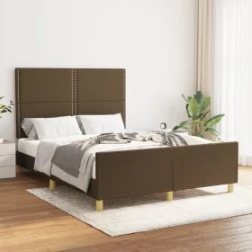 Estructura de cama con cabecero de tela marrón oscuro 140x190cm de vidaXL, Camas y somieres - Ref: Foro24-3124971, Precio: 19...