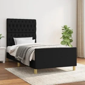Estructura de cama con cabecero de tela negro 100x200 cm de vidaXL, Camas y somieres - Ref: Foro24-3125278, Precio: 142,59 €,...