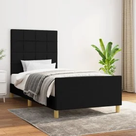 Bed frame with black fabric headboard 90x190 cm by vidaXL, Beds and slatted bases - Ref: Foro24-3125019, Price: 146,01 €, Dis...