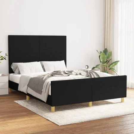 Bed frame with black fabric headboard 140x190 cm by vidaXL, Beds and slatted bases - Ref: Foro24-3124889, Price: 203,64 €, Di...