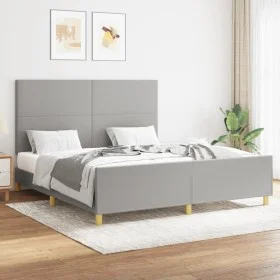 Bed frame with headboard light gray fabric 160x200 cm by vidaXL, Beds and slatted bases - Ref: Foro24-3124903, Price: 201,49 ...