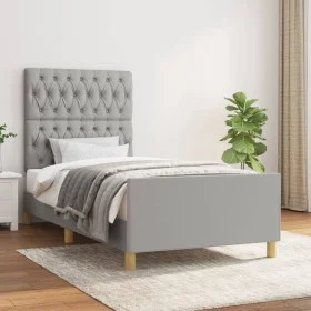 Light gray fabric bed frame with headboard 90x190 cm by vidaXL, Beds and slatted bases - Ref: Foro24-3125260, Price: 146,82 €...