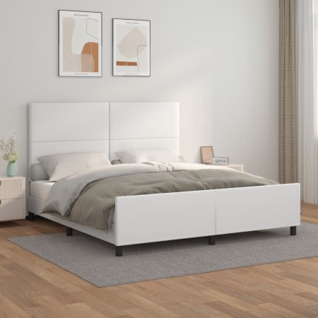 Estructura de cama cabecero cuero sintético blanco 160x200 cm de vidaXL, Camas y somieres - Ref: Foro24-3125458, Precio: 254,...