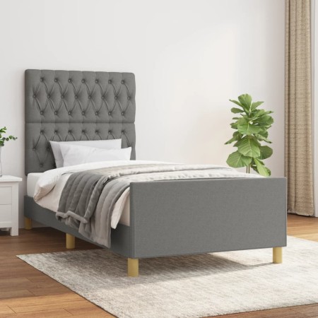 Estructura de cama con cabecero de tela gris oscuro 90x190 cm de vidaXL, Camas y somieres - Ref: Foro24-3125261, Precio: 168,...