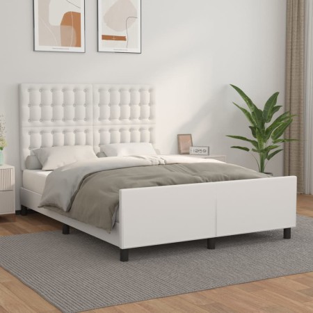Estructura de cama cabecero cuero sintético blanco 140x200 cm de vidaXL, Camas y somieres - Ref: Foro24-3125574, Precio: 260,...