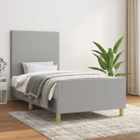 Light gray fabric bed frame with headboard 100x200 cm by vidaXL, Beds and slatted bases - Ref: Foro24-3124871, Price: 139,86 ...