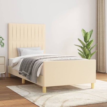 Estructura de cama con cabecero de tela color crema 90x190 cm de vidaXL, Camas y somieres - Ref: Foro24-3125184, Precio: 155,...