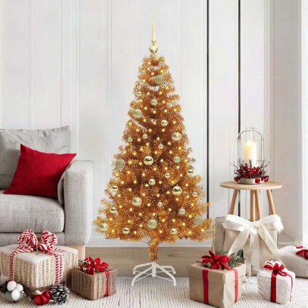 Árbol de Navidad con 150 LED con soporte Dorado 150 cm PET en Decoración Festiva y Estacional | Comprar online en Foru.es