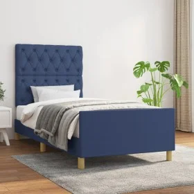 Bed frame with blue fabric headboard 80x200 cm by vidaXL, Beds and slatted bases - Ref: Foro24-3125258, Price: 166,87 €, Disc...