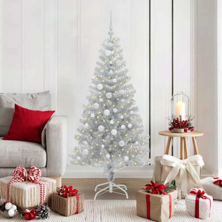 Árbol de Navidad con 150 LED con soporte Plateado 150 cm PET en Decoración Festiva y Estacional | Comprar online en Foru.es