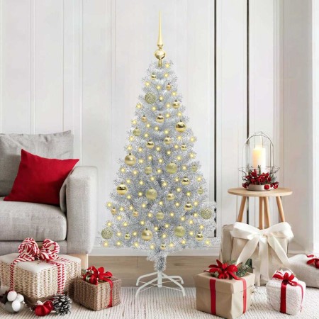Árbol de Navidad con 150 LED con soporte Plateado 150 cm PET en Decoración Festiva y Estacional | Comprar online en Foru.es