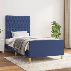Bettrahmen mit blauem Stoffkopfteil 90x200 cm von vidaXL, Betten und Lattenroste - Ref: Foro24-3125274, Preis: 162,53 €, Raba...