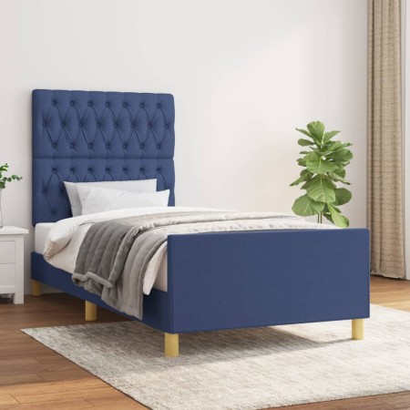 Estructura de cama con cabecero de tela azul 90x200 cm de vidaXL, Camas y somieres - Ref: Foro24-3125274, Precio: 166,83 €, D...