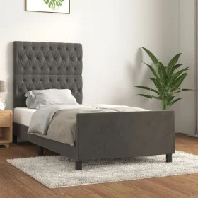Dark gray velvet bed frame with headboard 90x200cm by vidaXL, Beds and slatted bases - Ref: Foro24-3125917, Price: 149,01 €, ...