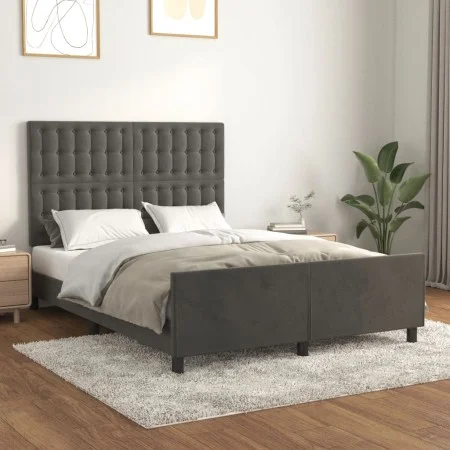 Dark gray velvet bed frame with headboard 140x200 cm by vidaXL, Beds and slatted bases - Ref: Foro24-3126002, Price: 226,56 €...
