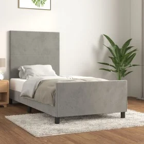 Light gray velvet bed frame with headboard 90x200 cm by vidaXL, Beds and slatted bases - Ref: Foro24-3125611, Price: 135,91 €...