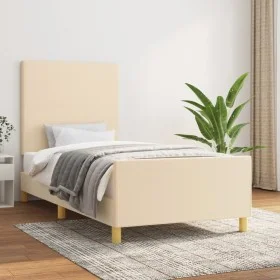 Bettgestell mit cremefarbenem Stoffkopfteil 90x200 cm von vidaXL, Betten und Lattenroste - Ref: Foro24-3124868, Preis: 144,62...