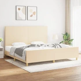 Bed frame with cream fabric headboard 200x200 cm by vidaXL, Beds and slatted bases - Ref: Foro24-3124924, Price: 255,54 €, Di...