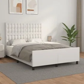 White synthetic leather headboard bed frame 140x190 cm by vidaXL, Beds and slatted bases - Ref: Foro24-3125568, Price: 237,05...