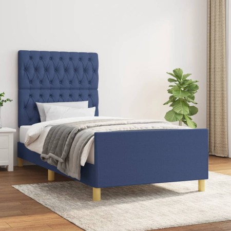Estructura de cama con cabecero de tela azul 100x200 cm de vidaXL, Camas y somieres - Ref: Foro24-3125282, Precio: 149,53 €, ...