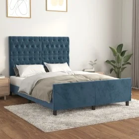 Estructura cama con cabecero terciopelo azul oscuro 140x200 cm de vidaXL, Camas y somieres - Ref: Foro24-3125944, Precio: 232...