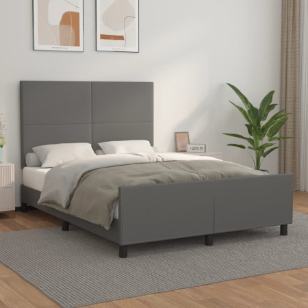 Estructura de cama con cabecero cuero sintético gris 140x190 cm de vidaXL, Camas y somieres - Ref: Foro24-3125449, Precio: 20...
