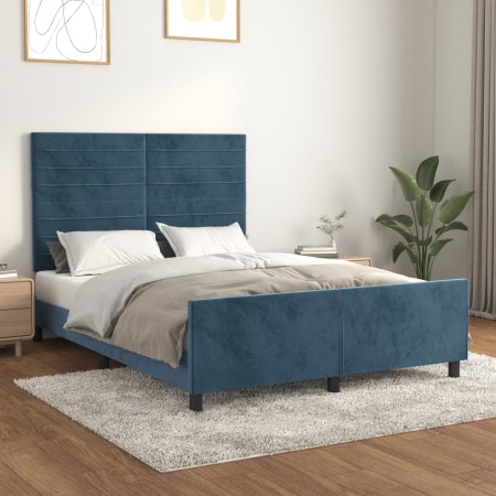 Estructura cama con cabecero terciopelo azul oscuro 140x200 cm de vidaXL, Camas y somieres - Ref: Foro24-3125822, Precio: 209...