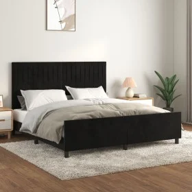 Bed frame with black velvet headboard 160x200 cm by vidaXL, Beds and slatted bases - Ref: Foro24-3125887, Price: 235,12 €, Di...