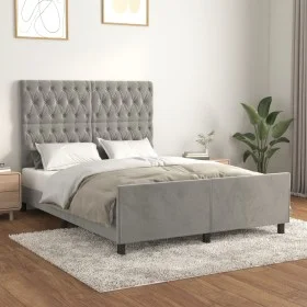 Bed frame with light gray velvet headboard 140x190cm by vidaXL, Beds and slatted bases - Ref: Foro24-3125934, Price: 227,43 €...