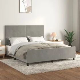 Bed frame with light gray velvet headboard 160x200cm by vidaXL, Beds and slatted bases - Ref: Foro24-3125641, Price: 213,90 €...