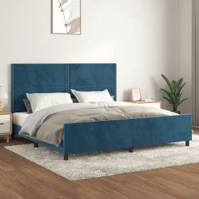 Dark blue velvet bed frame with headboard 200x200 cm by vidaXL, Beds and slatted bases - Ref: Foro24-3125718, Price: 219,75 €...