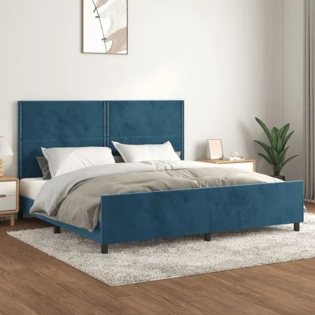 Dark blue velvet bed frame with headboard 200x200 cm by vidaXL, Beds and slatted bases - Ref: Foro24-3125718, Price: 219,75 €...