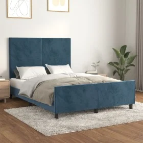 Dunkelblauer Samtbettrahmen mit Kopfteil 140x200 cm von vidaXL, Betten und Lattenroste - Ref: Foro24-3125639, Preis: 208,39 €...