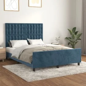 Dark blue velvet bed frame with headboard 140x200 cm by vidaXL, Beds and slatted bases - Ref: Foro24-3126005, Price: 217,27 €...