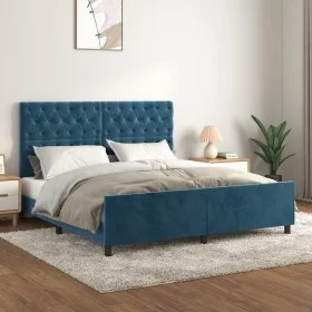 Dunkelblauer Samtbettrahmen mit Kopfteil 160x200 cm von vidaXL, Betten und Lattenroste - Ref: Foro24-3125950, Preis: 253,60 €...