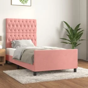 Pink velvet bed frame with headboard 90x190 cm by vidaXL, Beds and slatted bases - Ref: Foro24-3125915, Price: 187,83 €, Disc...