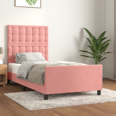 Estructura de cama con cabecero de terciopelo rosa 90x190 cm de vidaXL, Camas y somieres - Ref: Foro24-3125976, Precio: 162,7...