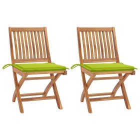 Sillas de jardín 2 uds con cojines verde brillante madera teca en Sillas de jardín | Comprar online en Foru.es