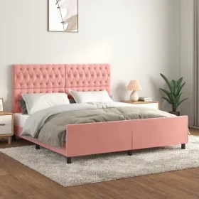 Pink velvet bed frame with headboard 180x200 cm by vidaXL, Beds and slatted bases - Ref: Foro24-3125957, Price: 261,36 €, Dis...