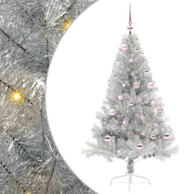 Árbol de Navidad Artificial Preiluminado Plateado 150 cm PET en Decoración Festiva y Estacional | Comprar online en Foru.es