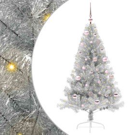 Árbol de Navidad Artificial Preiluminado Plateado 150 cm PET en Decoración Festiva y Estacional | Comprar online en Foru.es
