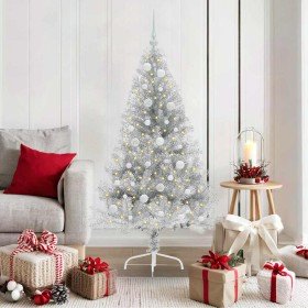 Árbol de Navidad Artificial Preiluminado Plateado 150 cm PET en Decoración Festiva y Estacional | Comprar online en Foru.es