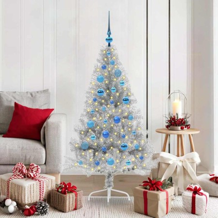 Árbol de Navidad Artificial Preiluminado Plateado 150 cm PET en Decoración Festiva y Estacional | Comprar online en Foru.es