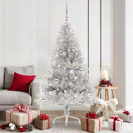 Árbol de Navidad Artificial Preiluminado Plateado 180 cm PET en Decoración Festiva y Estacional | Comprar online en Foru.es
