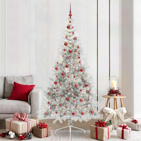 Árbol de Navidad Artificial Preiluminado Plateado 210 cm PET en Decoración Festiva y Estacional | Comprar online en Foru.es