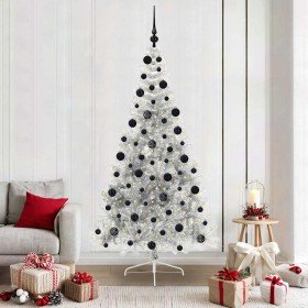 Árbol de Navidad Artificial Preiluminado Plateado 210 cm PET en Decoración Festiva y Estacional | Comprar online en Foru.es