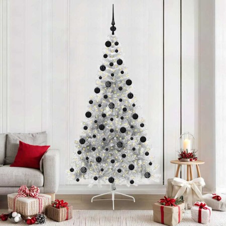 Árbol de Navidad Artificial Preiluminado Plateado 210 cm PET en Decoración Festiva y Estacional | Comprar online en Foru.es