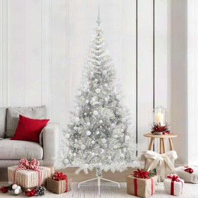 Árbol de Navidad Artificial Preiluminado Plateado 210 cm PET en Decoración Festiva y Estacional | Comprar online en Foru.es